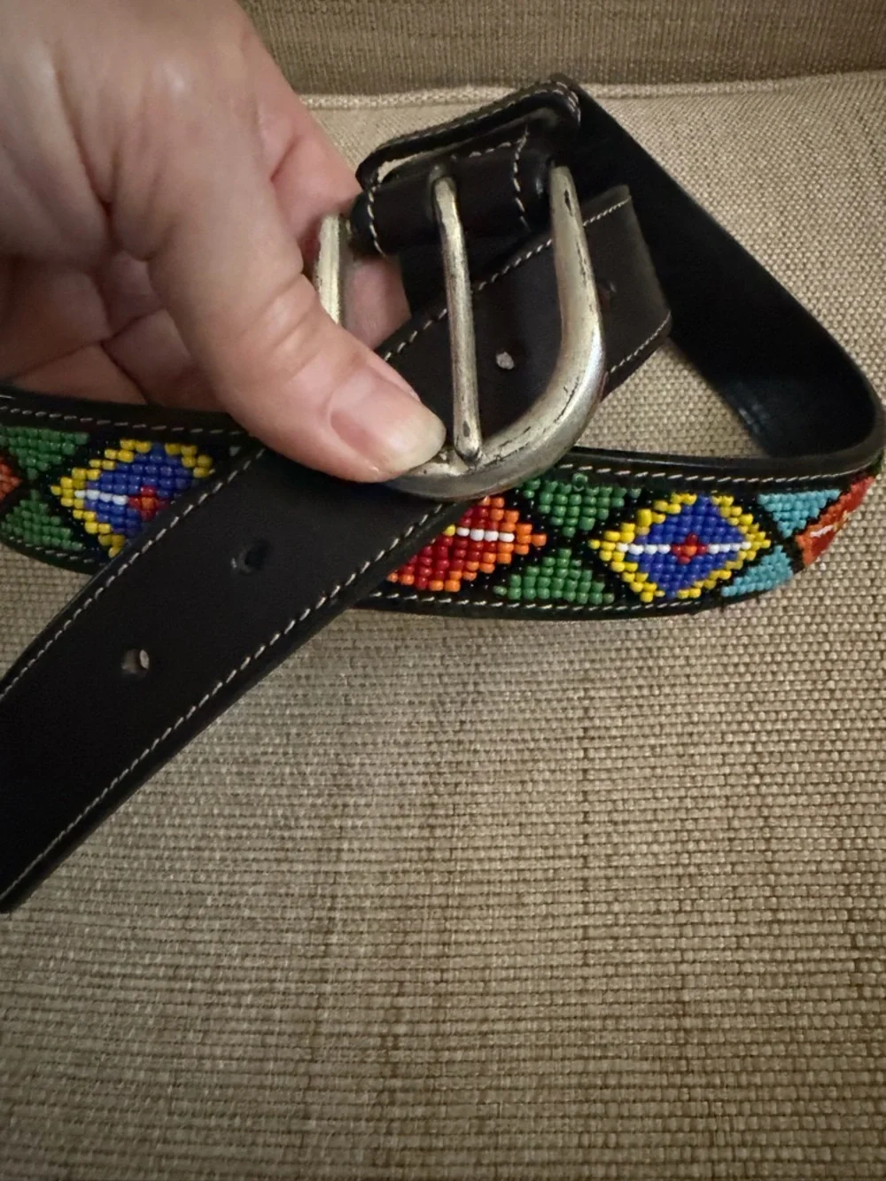 Vintage Gap beaded leather belt Southwestern, Aztec Native American inspired